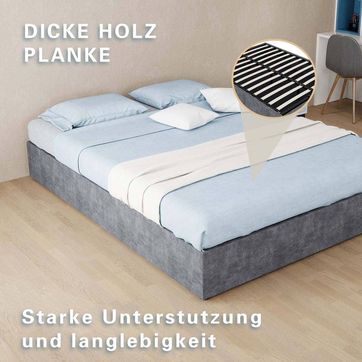 Bed Frame 140x200cm with Gas Lift & Mattress, Grey Dutch Velvet