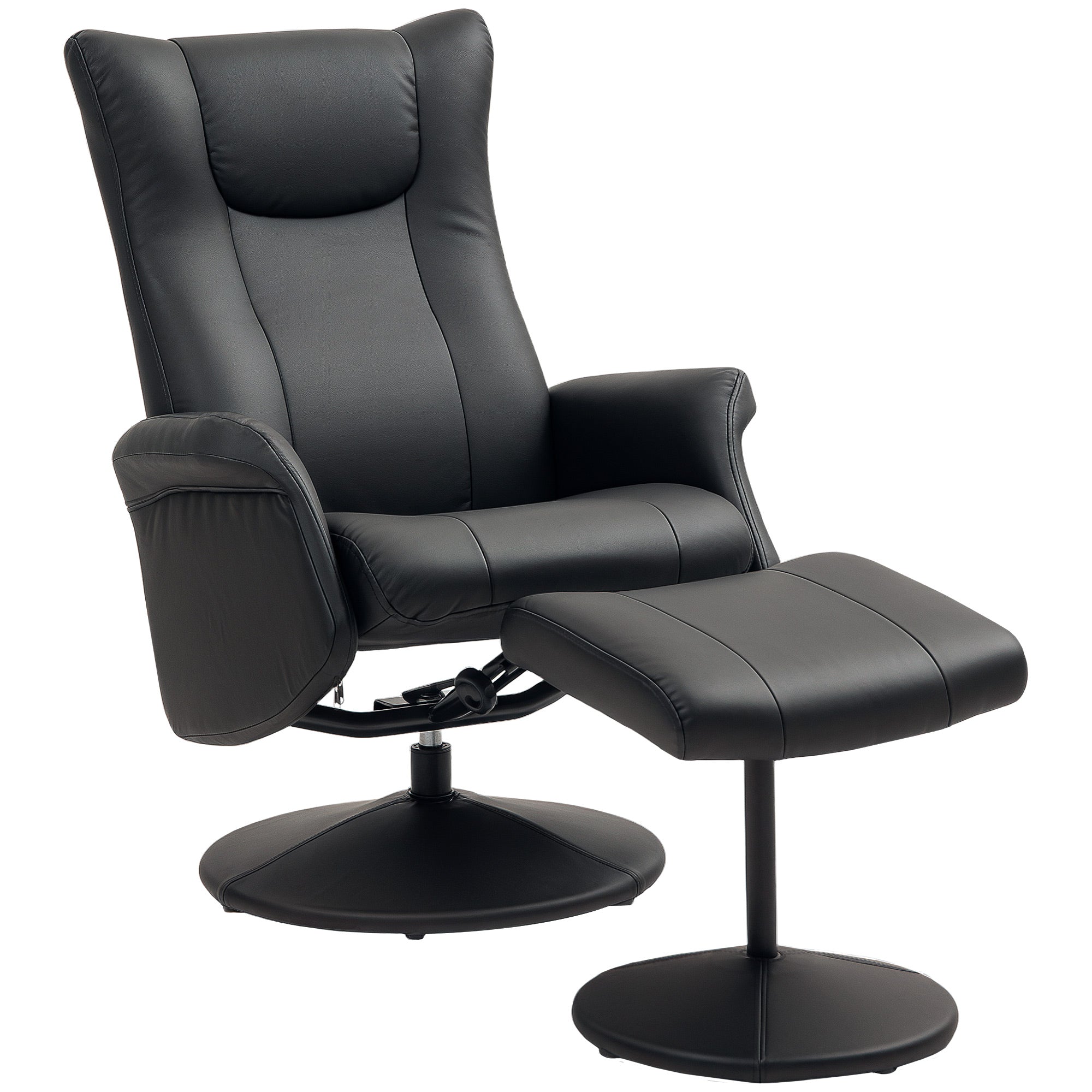 Recliner Chair with Footstool, 360° Rotating, 150 kg, Faux Leather Black