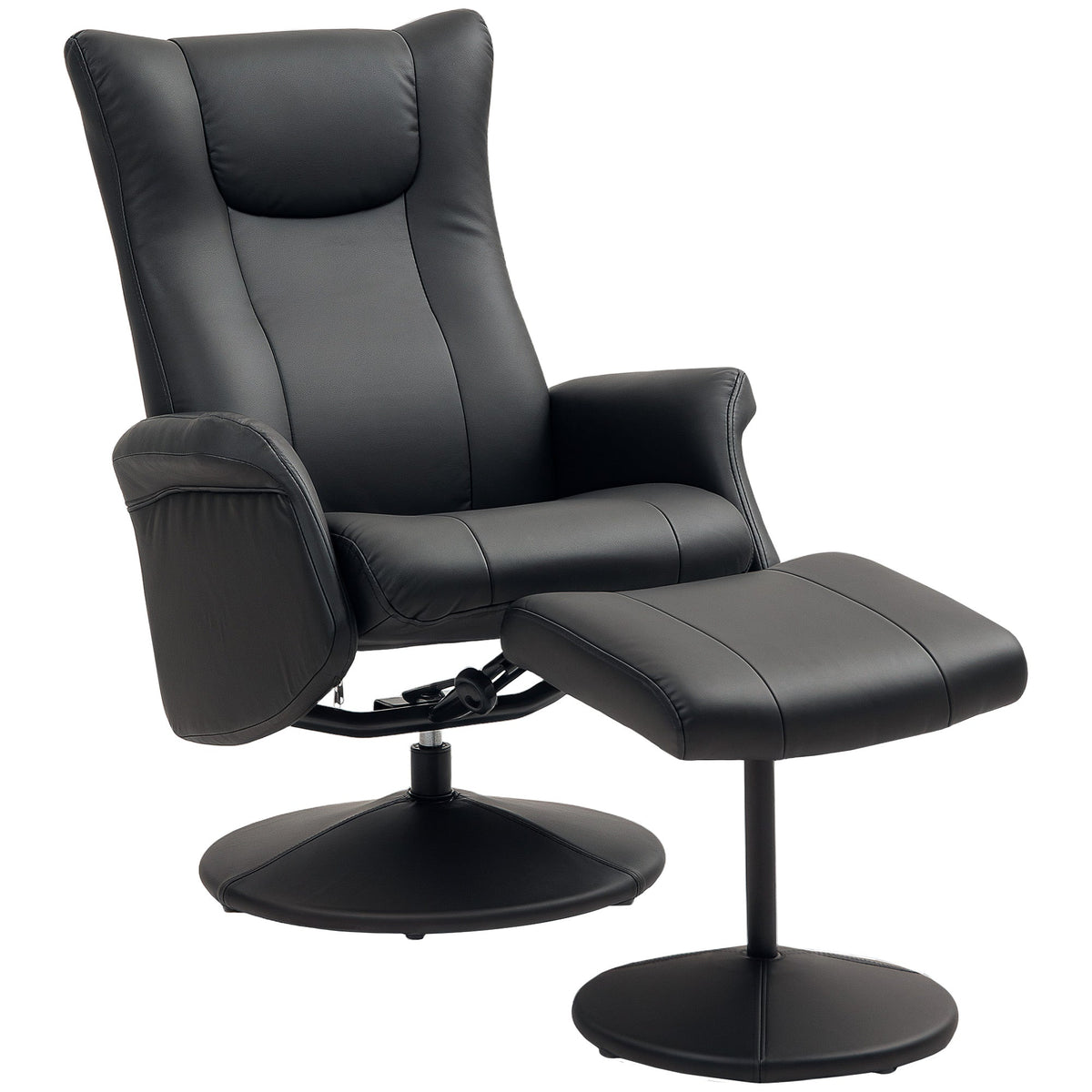 Recliner Chair with Footstool, 360° Rotating, 150 kg, Faux Leather Black