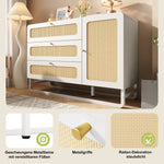 Chest of Drawers with Rattan & Gold Handles, 3 Drawers 1 Door, White Country Style