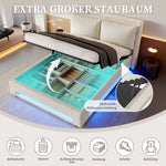 Modern Upholstered Bed with Storage, LED Light, USB-C Ports - 140x200cm