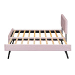 Upholstered Bed 90x200cm with Slatted Base and Rolling Storage, Pink Velvet