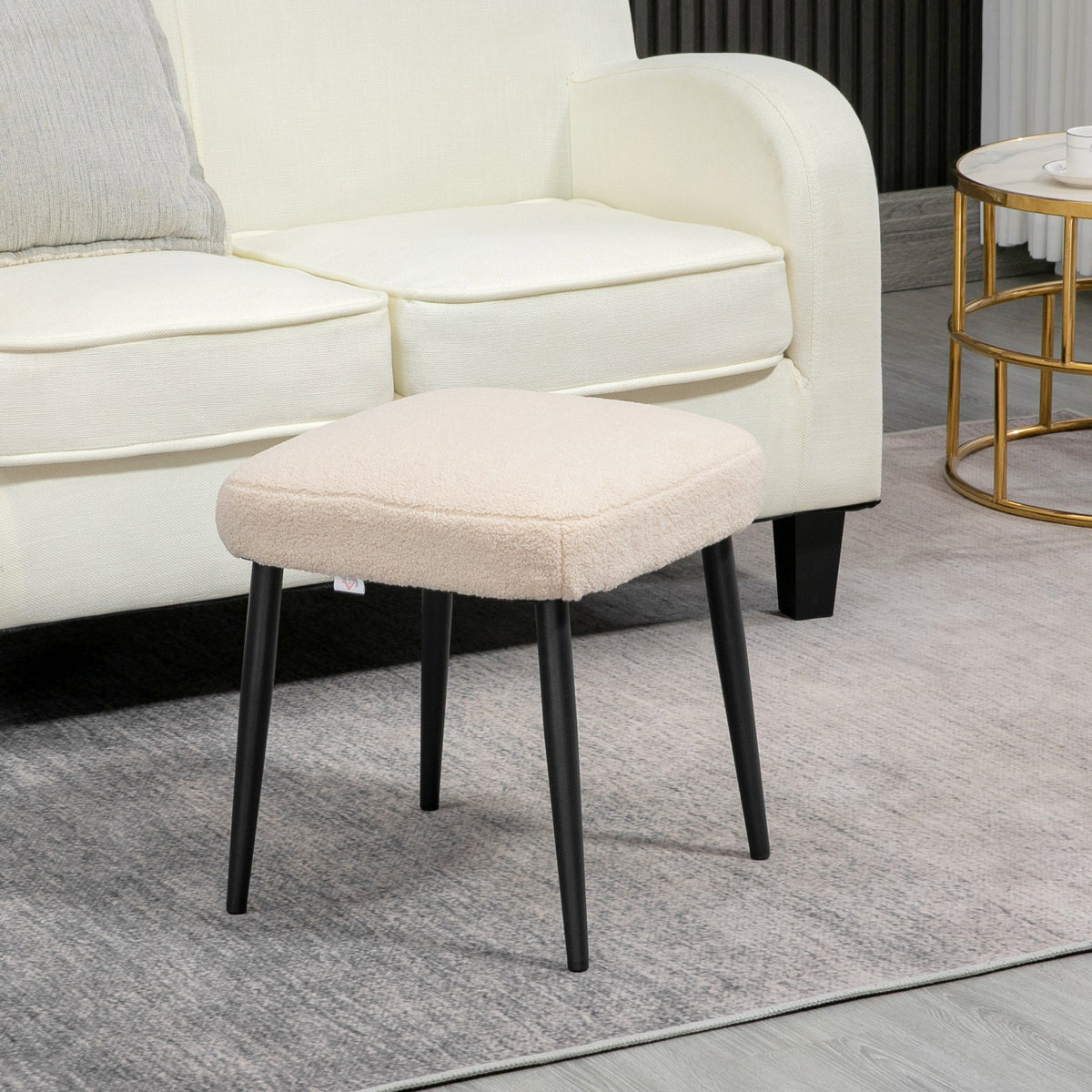 Footstool Square Stool Dressing Stool Steel Legs Cashmere Look Beige