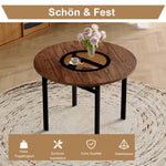 Round Table Set, Modern Minimalist 100cm with Storage and 4 Chairs, Brown Wood Look/Warm Grey PU