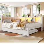 Daybed Sofa Bed 140x200cm Pull-out Bed LED Shelf USB - White Pine Wood