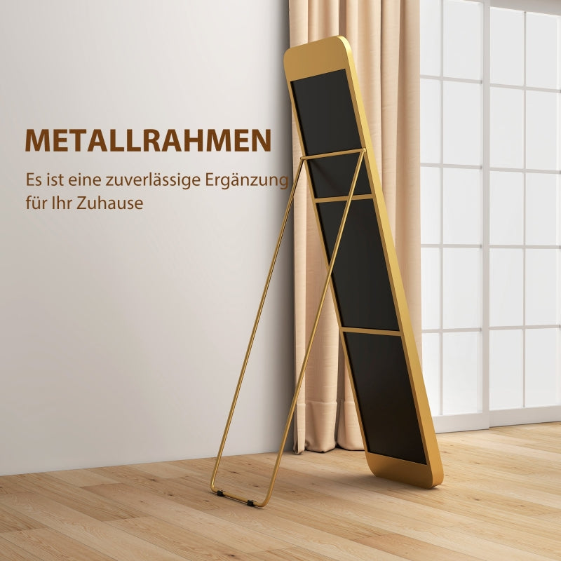 Full Length Mirror, 160 x 40 cm, Standing, Metal Frame, Gold