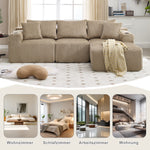 Modular Sofa Set Chaise & 2-Seater, 5 Cushions, Drink Holders, Corduroy Fabric