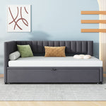 Sofa Bed, L-Shaped Pull-Out 90/180*200cm, Velvet Fabric, Gray