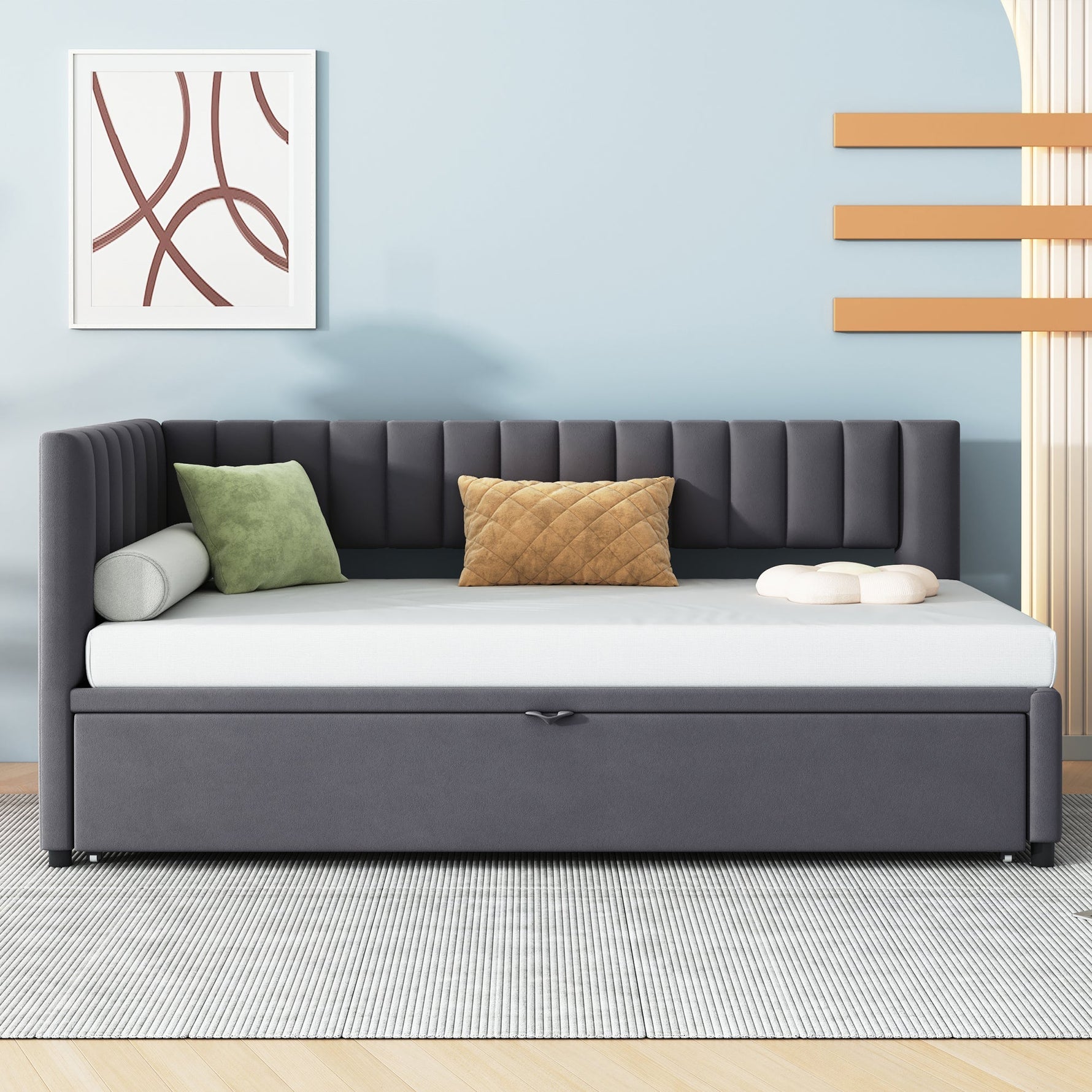 Upholstered Bed 140x200cm Hydraulic Storage USB-C LED Headboard Beige