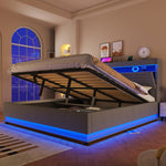 Upholstered Bed 180x200 with Storage & LED Light, Grey Linen