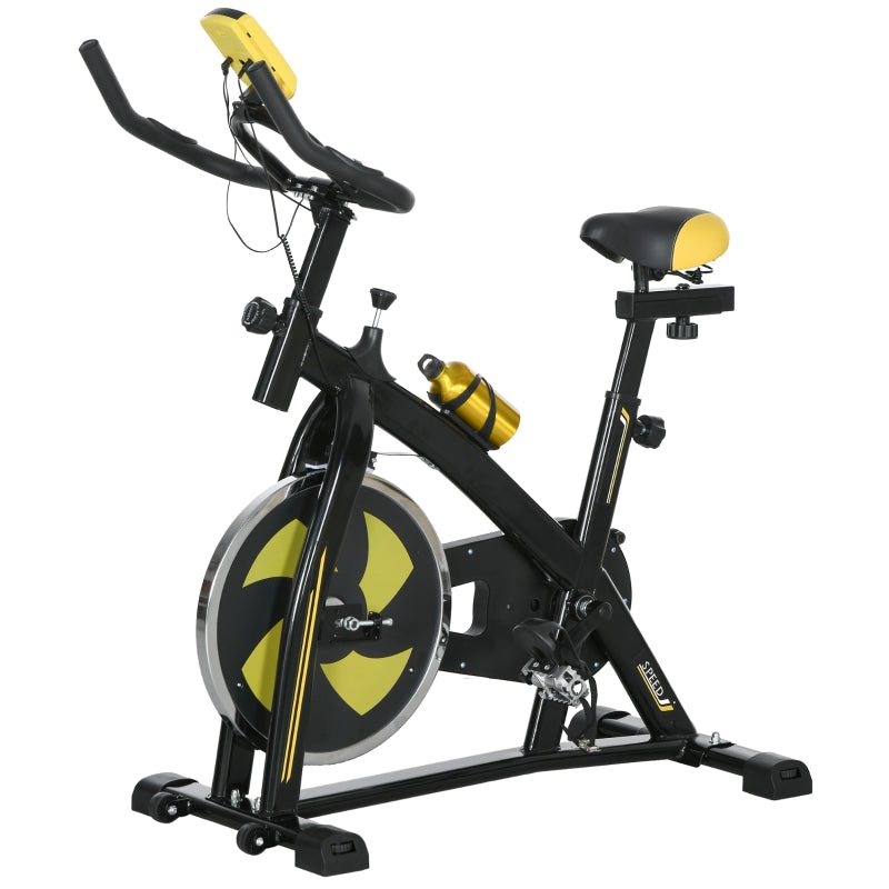Exercise Bike, Adjustable Seat & Resistance, LCD Display, Heart Rate Sensor, Steel, Yellow