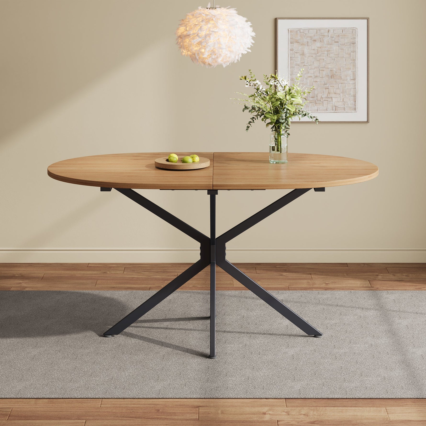 Dining Table Oval 120x80cm 4-6 Seater Metal Legs - Natural