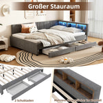 Daybed Sofa Bed 140x200cm Storage LED USB/Type-C 2 Drawers - Linen Grey