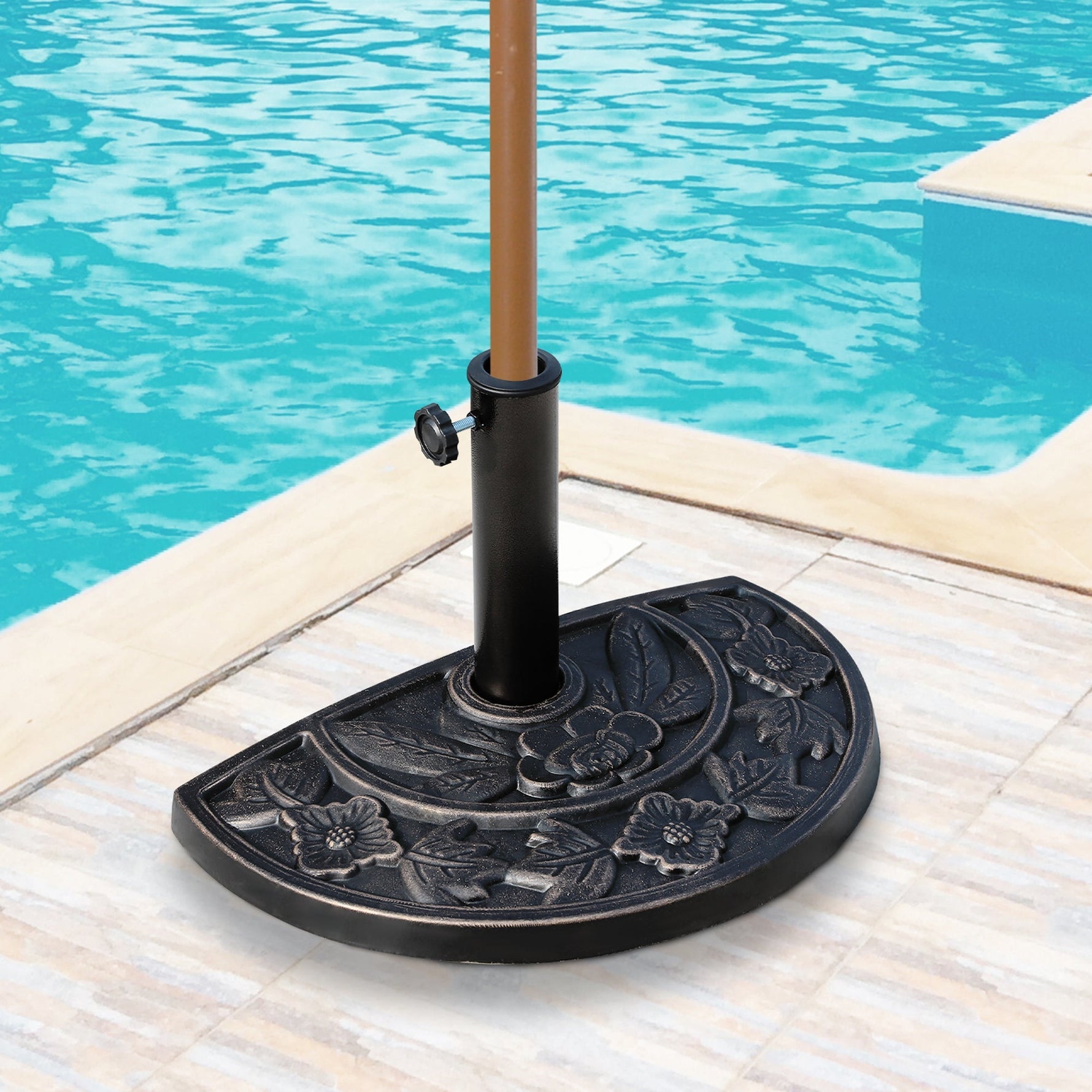 Semi-circular Parasol Base 50x31x32cm Stable Resin/Stainless Steel Bronze