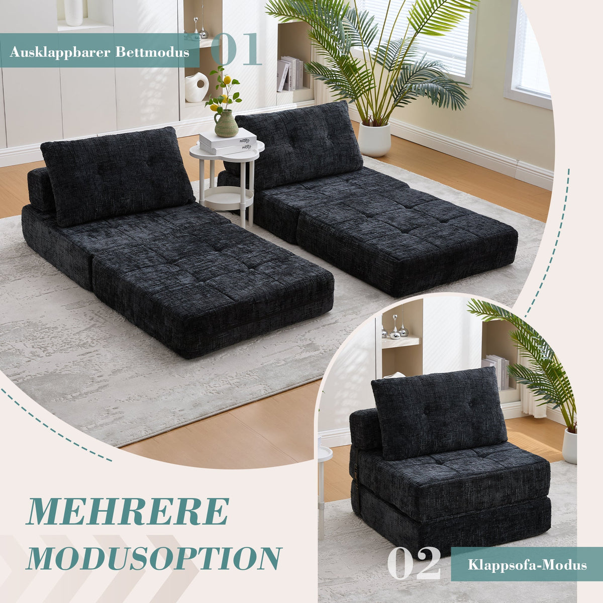Folding Sofa Bed with Pillows & Backrest, Portable Floor Sofa for Living Room & Bedroom
