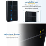 Glass Display Cabinet, Double-Door Adjustable Shelves 80x40x160cm, App-Controlled LED Lighting