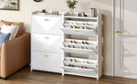 Shoe Cabinet with 6 Drop-Down Doors and Adjustable Width, White MDF