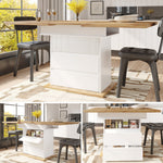 Extendable Telescopic Dining Table with Three Shelves for 4-6 People, White