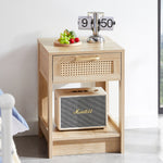 Rattan Side Table with Drawer H55xW40xD40cm Natural Wood Look