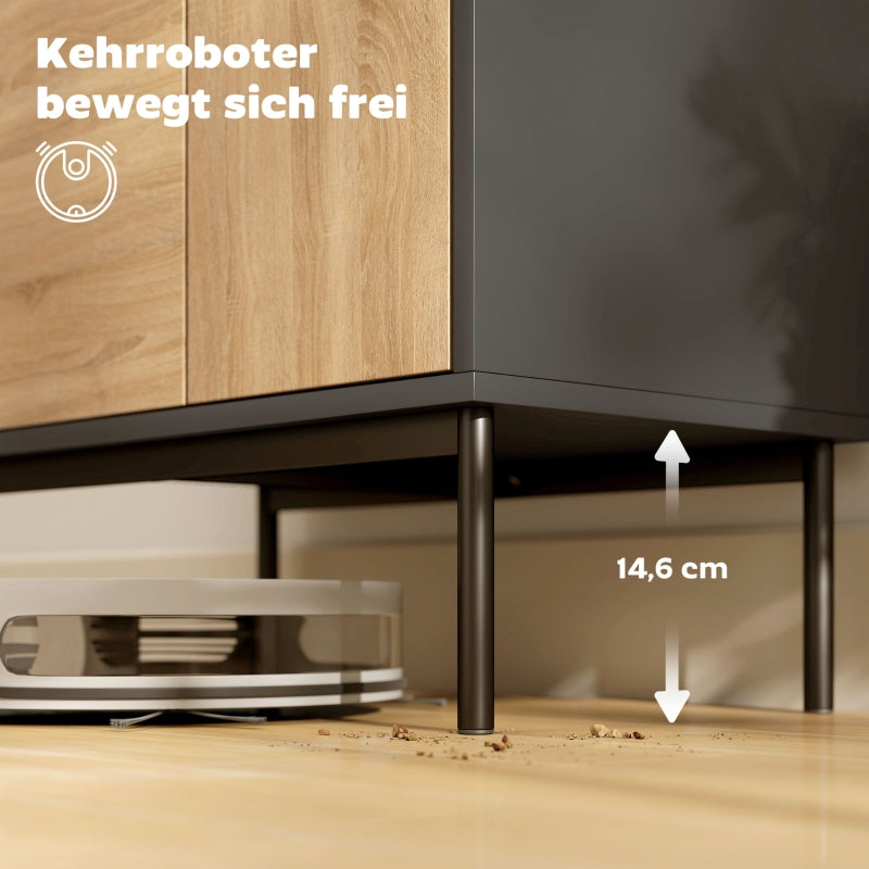 Sideboard Push-to-Open Doors Metal Legs - Black/Natural Wood