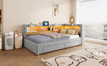 3-in-1 Extendable Sofa Bed 90x200cm with LED & Drawers, Wood