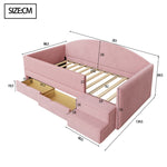 Upholstered Sofa Bed with Two Drawers, Railings and Steps, 90x190cm, Pink Velvet