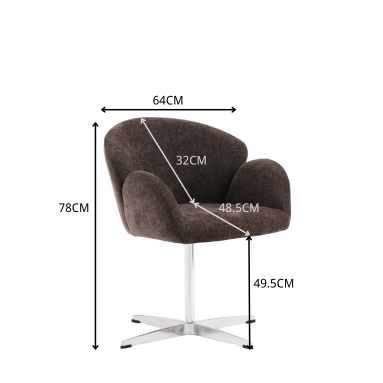 Moby Premium Swivel Dining Chair - Deep Seat High Armrests Stainless Steel Frame - Mocha Fabric
