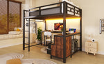 Metal Loft Bed 140x200cm with Desk, LED & Storage, Metal