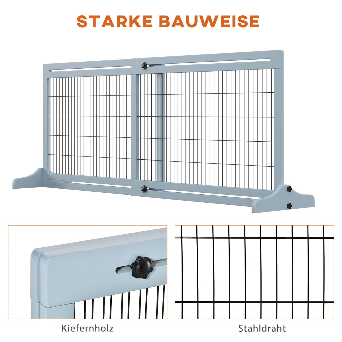 Wooden Dog Gate, Extendable Freestanding 104-183cm Grey