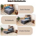 Upholstered Sleeper Sofa 3-in-1 Multifunctional Adjustable LED USB Ports Linen Fabric