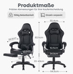 Gaming Chair Ergonomic Racing High-Back Swivel Adjustable Footrest Headrest Lumbar Support Leather Black