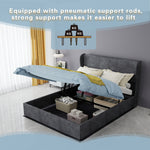 Modern Upholstered Bed 140x200 cm Gas Lift Storage, Grey
