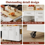 Dining Cart Kitchen Island - Multifunctional Extendable Table Storage - White Wood Grain