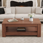 Coffee Table with Modern Two-Tiered Design, Walnut Wood MDF
