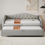 Upholstered Bed Pull-out Sofa Bed, 90 x 200 cm, USB Port, Linen Fabric, Grey