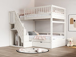 Bunk Bed, 90x200 cm, High Safety Rail, Storage Ladder & Drawers, Solid Wood, White