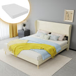 Upholstered Bed with Soft Headboard & Mattress, 160x200cm, Beige
