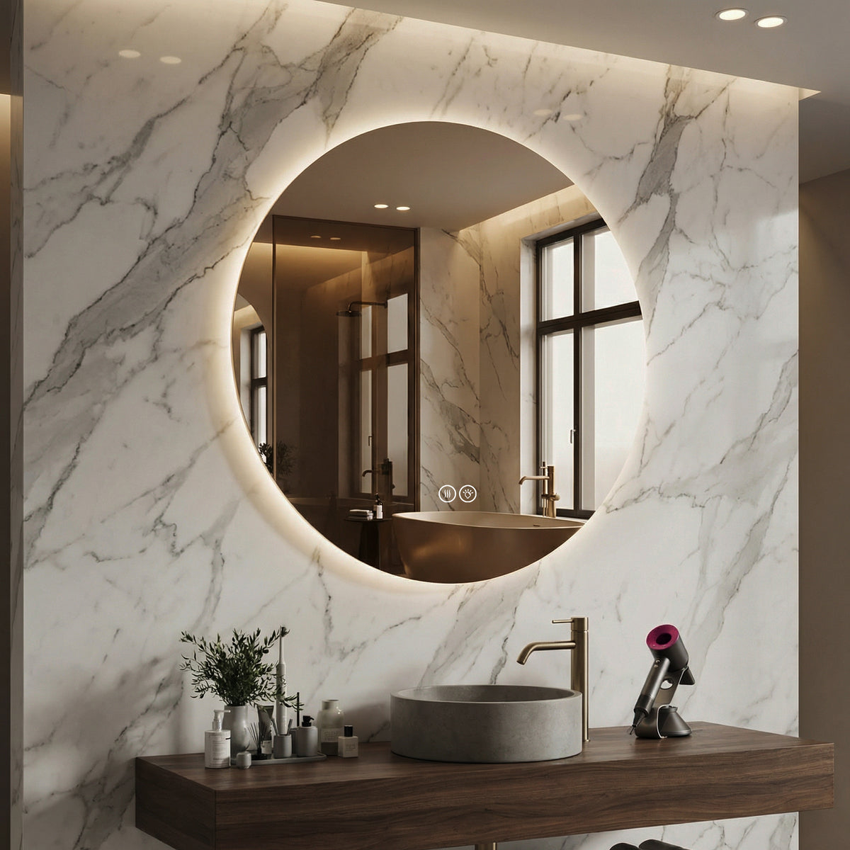 Round LED Bathroom Mirror 80 cm - Anti-Fog Dimmable HD Silver Glass