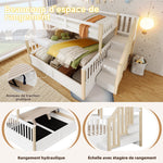 Bunk Bed 90x200/140x200cm Hydraulic Storage Ladder White/Natural