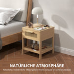 Bedside Table with Drawer, Open Shelf, Rattan Design, Natural