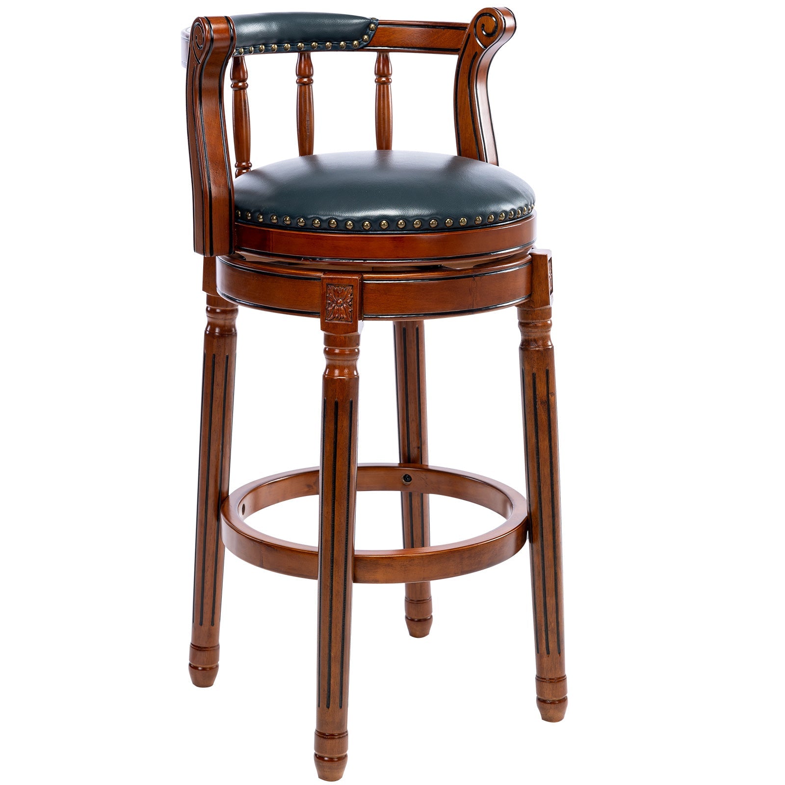 Cow Top Leather Wooden Bar Stools, 360 Degree Swivel Bar Chair with Backs, Leather/Wood