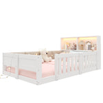 Flatbed Kids Bed 90x200cm with LED Light & Railings, White