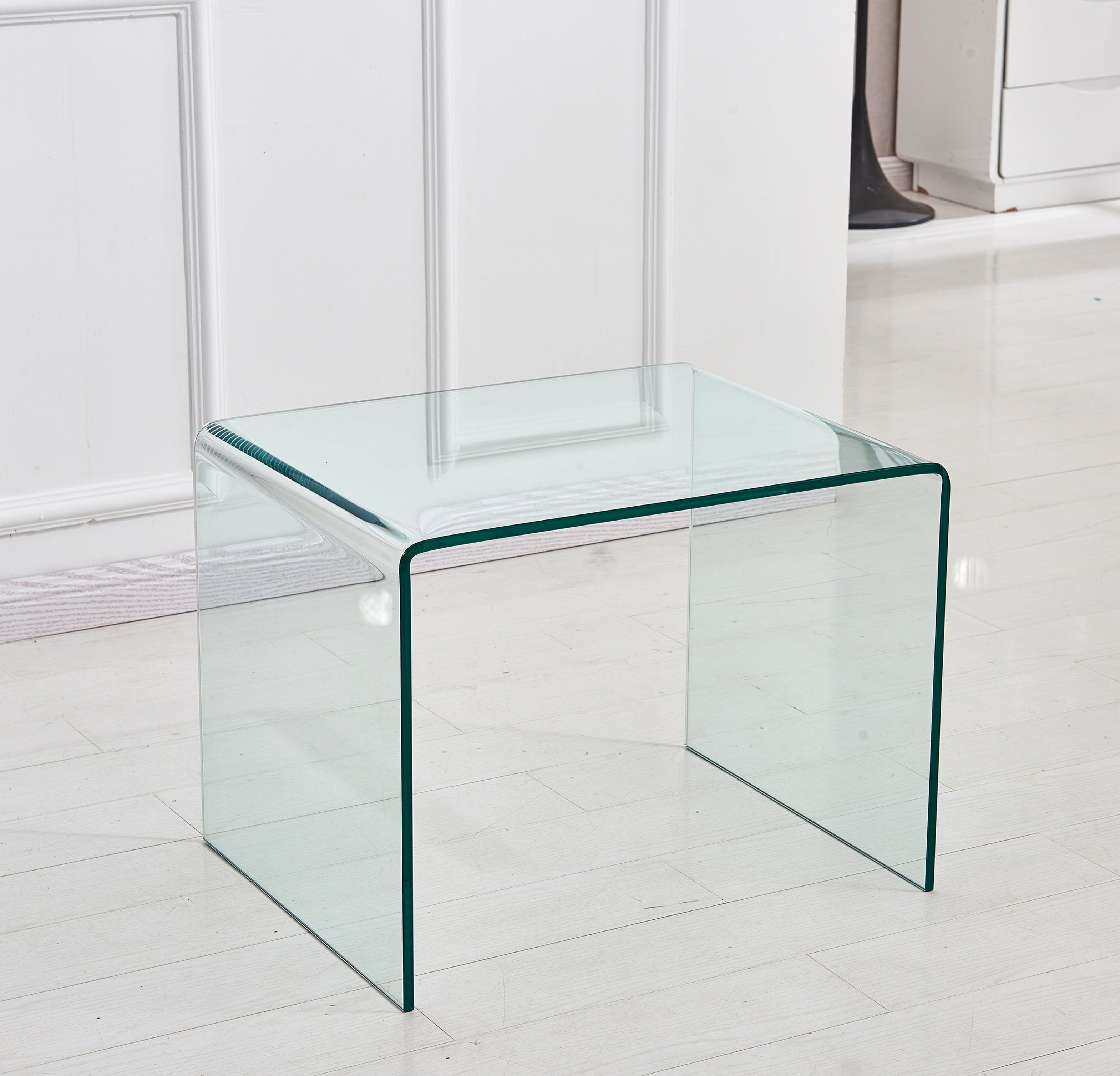 Tempered Glass Side Table, Transparent End Table and Sofa Table, Clear Bent Glass