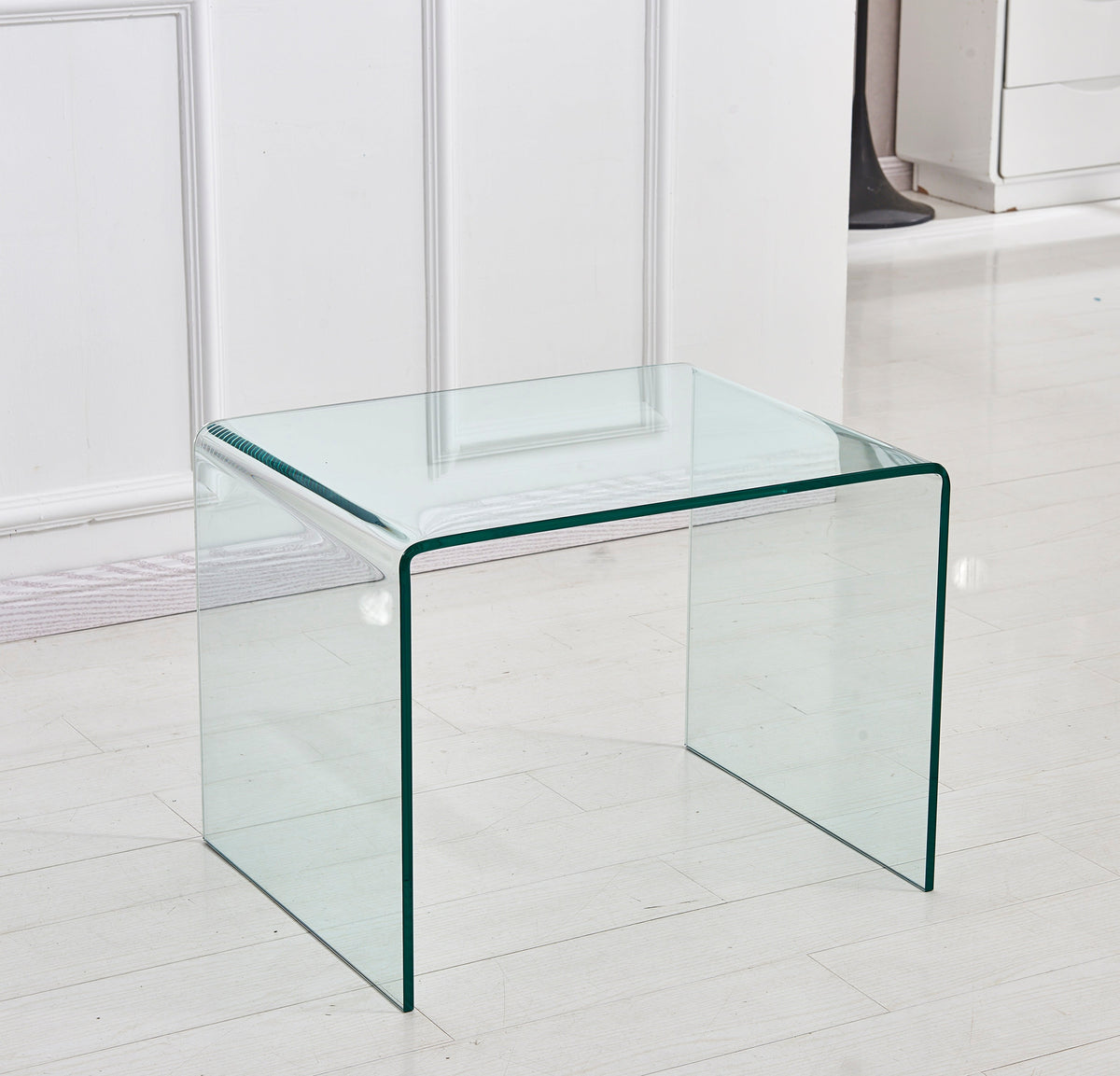 Tempered Glass Side Table, Transparent End Table and Sofa Table, Clear Bent Glass