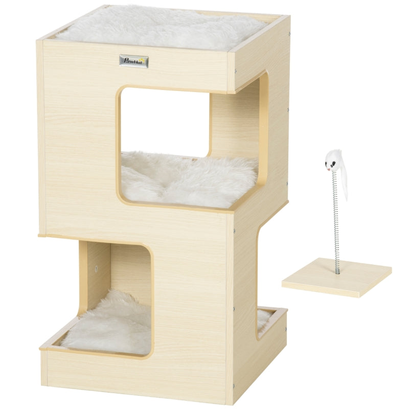 Cat Barrel, 2 Levels with Toys, Natural + Light Grey
