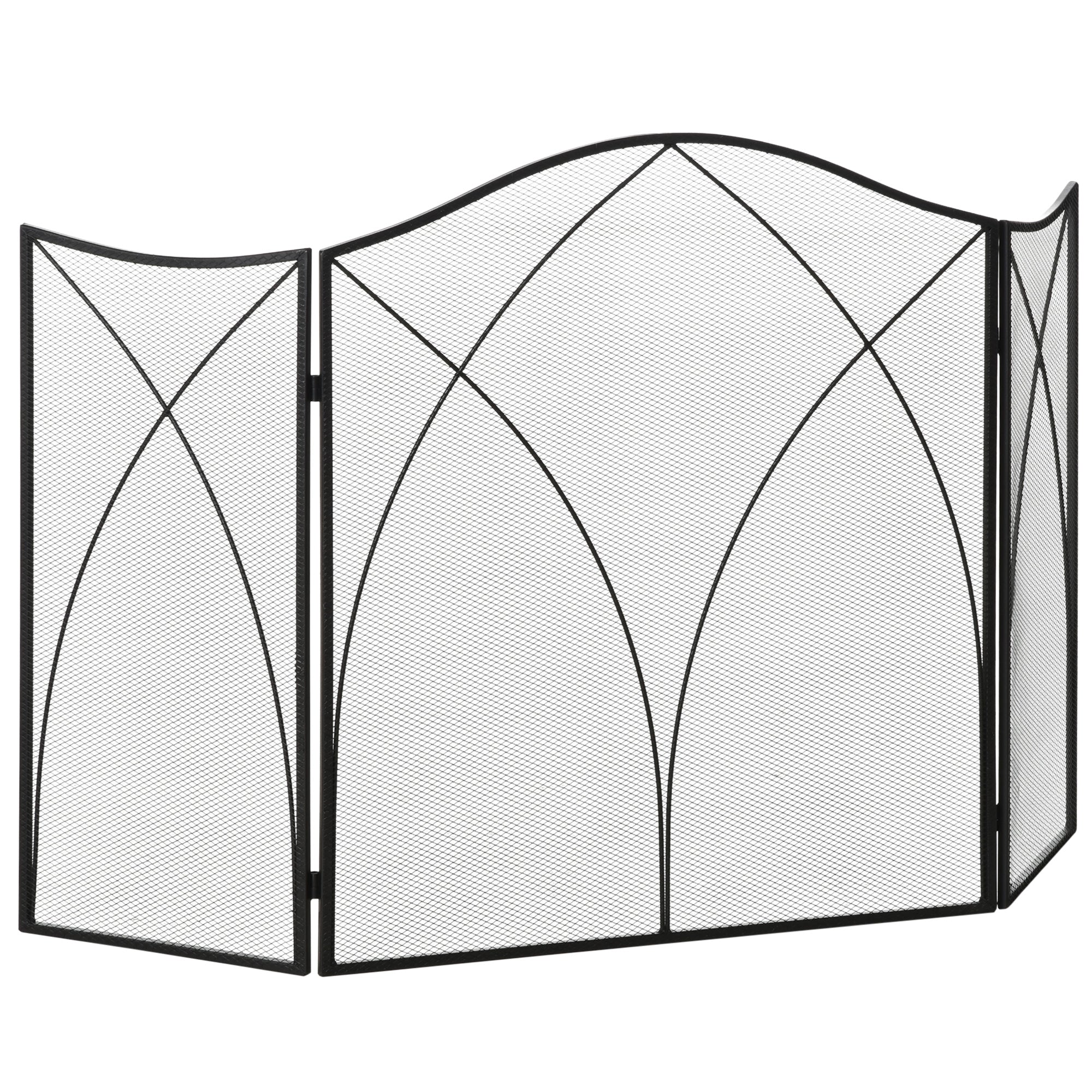 Fireplace Guard, 3-Panel Folding Screen, Metal Black