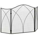 Fireplace Guard, 3-Panel Folding Screen, Metal Black