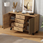 Sideboard Cabinet 120cm Hollow Design 4 Drawers 5 Solid Wood Legs, Wood Color
