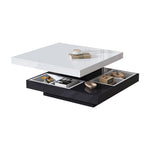 High-gloss tabletop coffee table, 360° rotatable, 2-tier with storage, white and black