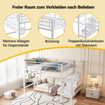 Loft Bed with Storage Ladder and Shelves, 140x200cm, White